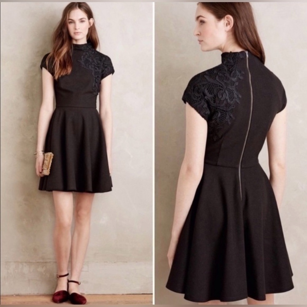 Plenty by Tracy Reese Black Lace-Accent Fit & Flare Mini Dress